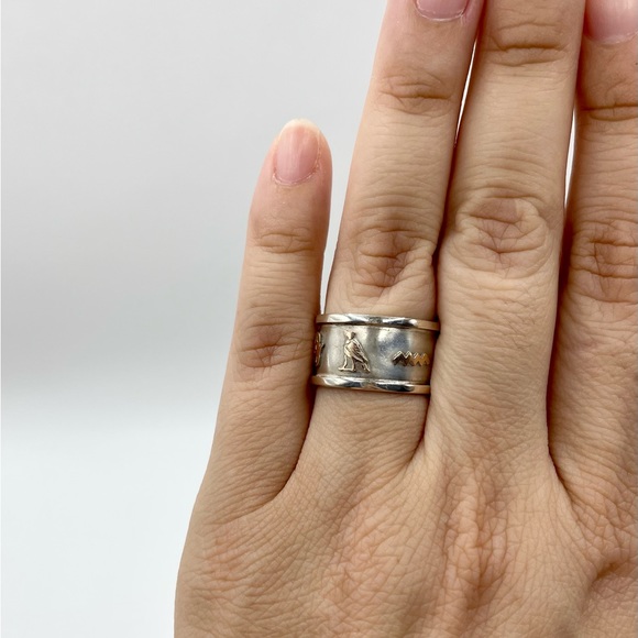 Vintage Sterling Silver 925 and Gold Cartouche Hieroglyphics Ring - Picture 10 of 15
